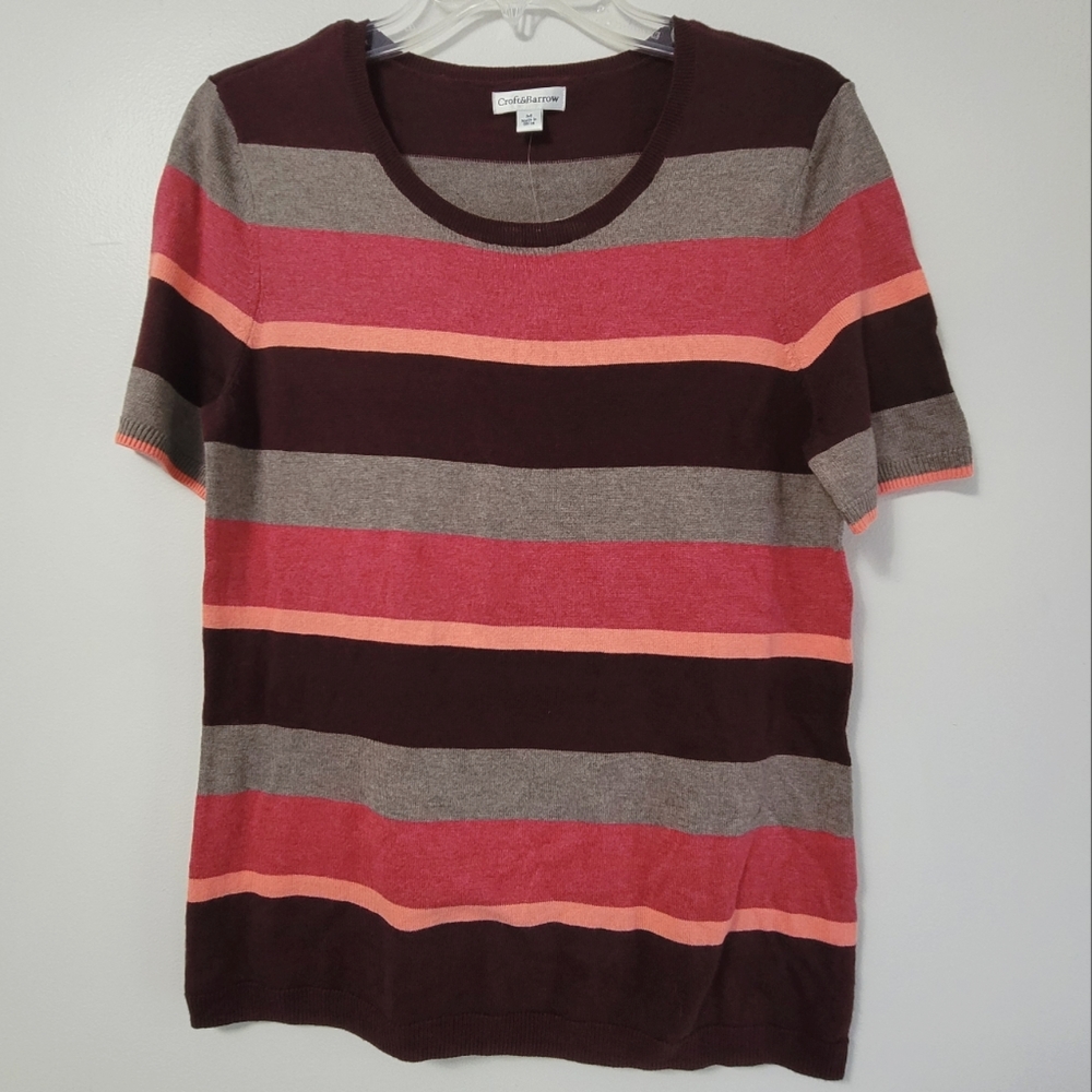 Croft & barrow Short Sleeve Striped Sweater Tee BNWT Sz Medium